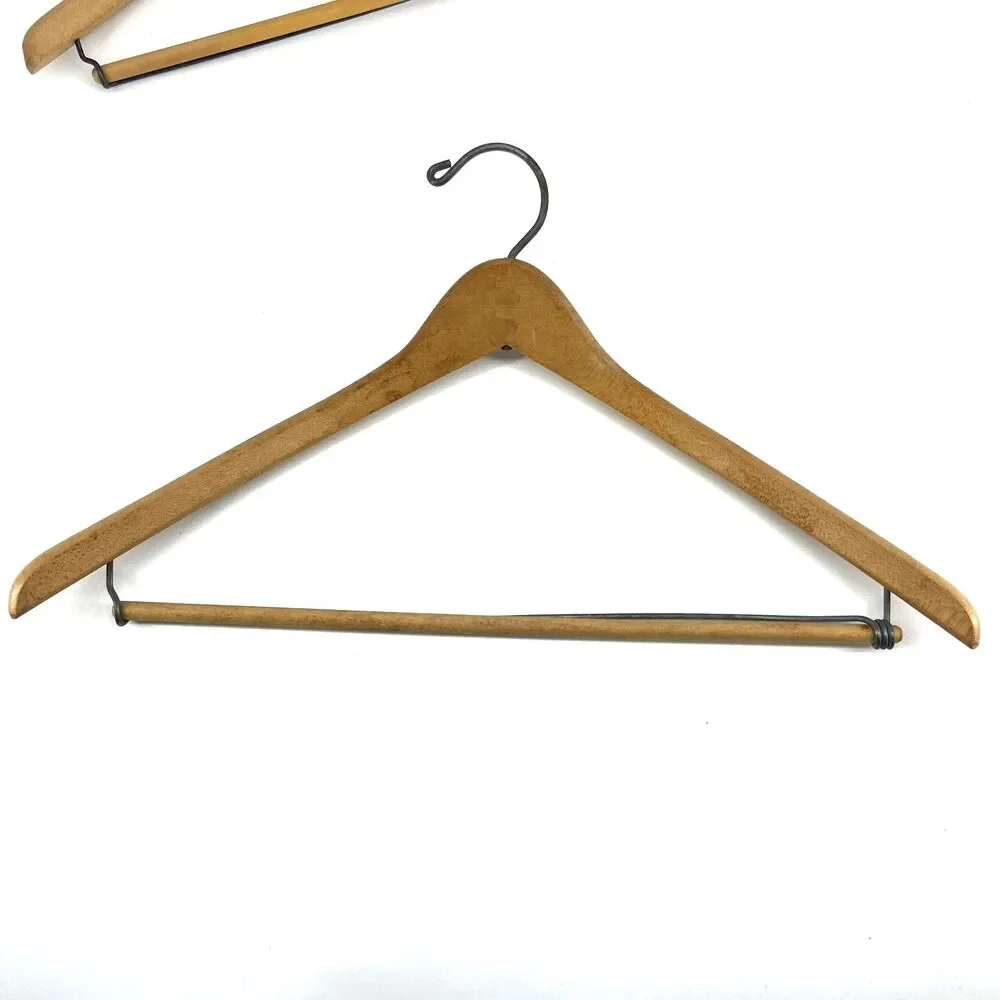 3 Ct VTG WISHBONE Wishbone-Shaped Wood Coat Suit Hangers Locking Pants Bar